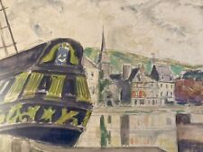Belle Peintre Carlos Raymond Gouache Aquarelle Papier Bateau Port Mer Océan Art