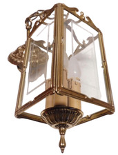 Ancienne SUSPENSION LUSTRE de couloir métal doré et verre gravé VINTAGE