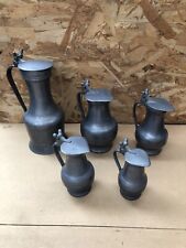 Série 5 Anciens Pichets Mesures Pots En Étain Vintage #A949