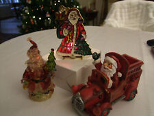Père Noël Lot 3 Décorations Noël anciennes, vitrail, lampe et en camion pompier