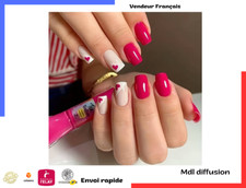 24 Faux Ongles carrés couleur rouge rose motif petit coeur