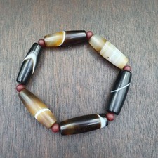 Lot 6 anciennes perles d'agate anciennes yéménites naturelles motif rare bagu...