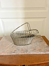 Ancien Porte Bouteille Panier Vin Rouge Métal Argenté Tressé Vintage