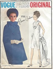 Patron De Couture VOGUE Années 1960 B34 Robe Et Cape (1054) Par 'Pierre Cardin'