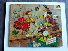 Ancien vintage Puzzle Bois MICKEY MOUSSE DONALD COCHON FANFARE walt disney