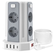 Tour Multiprise 8 Prises avec 4 USB (USB-C), Parafoudre 3M, Interrupteurs...