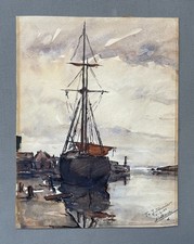 Bateau à quai, aquarelle