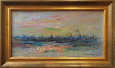 Dominique NOIROT, " Un soir en Dombes ", Huile sur toile