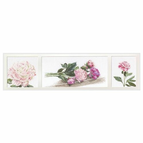 Kit point croix pivoines - point,