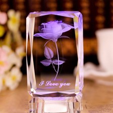  Cristal 3D Rose Fleur Verre Gravé Je T'aime Base Figurine Ornement Cadeau pour