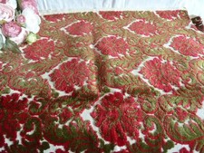 Ancien tissu ameublement tapisserie velours de Genes baroque rouge vert 140/70cm