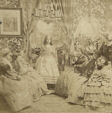 France Scène de genre Famille Salon Second Empire c1865 Photo Stereo Vintage 