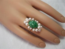 Jade Diamant Perle Bague 14K