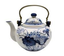 ? Théière ancienne en porcelaine bleu et blanc ? Vintage Asiatique Collection