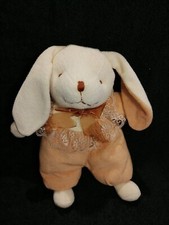 Doudou Peluche Lapin dentelle Vintage marron et crème Etat neuf