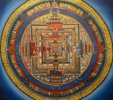 Tibet. Peinture Thangka Kalachakra Mandala Népal En Brocart 72x47cm