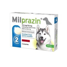MILPRAZIN VERMIFUGE À LARGE SPECTRE POUR CHIENS DE 5 À 75KG BOITE 2 COMPRIMÉS