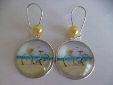 boucles d'oreilles Argent crochets perles cabochon Vélo Plage 25mm