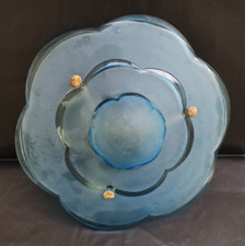 Lustre vasque suspension art deco 1930 verre bleu signé Degué diamètre 44 cms