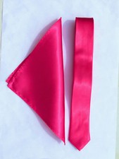 Foulard + Cravate Pochette Slim Homme Femme Étroit Mince Fuchsia