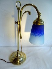 French Pate De Verre Gooseneck Lamp Signed Schneider.