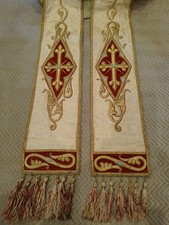 Ancienne ETÔLE/damasse soie Blanc Cassé/Brodée/debut XXÈME/NO CHASUBLE/NO AUBE