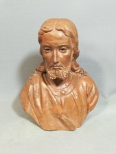 TRÈS BELLE SCULPTURE DU BUSTE DU CHRIST, TERRE CUITE XIXÈME SIGNÉ, JOLIE PATINE