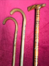 Lot 3 Anciennes CANNES DE MONTAGNARD en BOIS Gravé CHAMONIX BONNEVILLE ÉDELWEISS