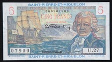 Billet 5 francs Saint-Pierre-et-Miquelon 1950/60 Neuf unc