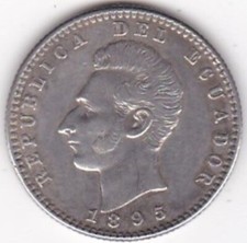 Equateur. Dos Decimos de Sucre 1895 TF , en Argent , KM# 51.4