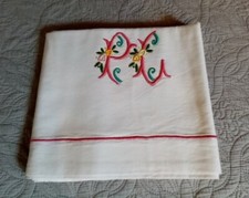 1 ANCIENS DRAP EN LIN MONOGRAMME De Couleur Rose " PC  " 230 Cm X 145 Cm