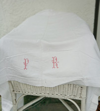 ancien drap de milieu en lin chiffré en rouge PR 180 X 280 cm