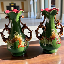 Paire vases barbotine verte