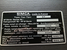 SIMCA 1501 : PLAQUE CONSTRUCTEUR     (1501 spécial/ORIGINE . Type EF/NEUVE)N°8