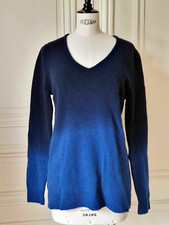 Dries Van Noten Blue Navy Ombre Gradient V Neck Pullover Women Sweater Knit M