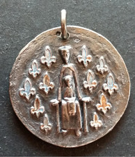 Médaille religieuse argent 800 émaillé "Vierge à l'Enfant" Grav. Elie Pellegrin