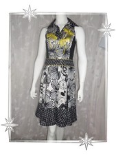  D - Superbe Robe Fantaisie Imprimée Noir Blanc Jaune Leslie Monte Carlo T 38