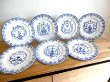 SEPT ASSIETTES PLATES FAIENCE JULES VIEILLARD DECORS MOUSTIERS Lot 1.