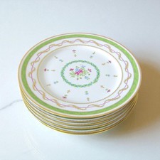 Limoges. Haviland. 6 assiettes à entremets en porcelaine modèle Vieux Paris Vert