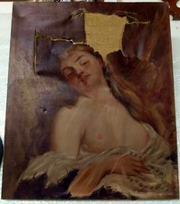 tableau ancien, huile sur toile, "buste de jeune femme aux seins nus" fin XIX