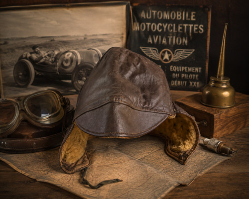 Ancien casque pilote cuir