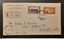 Liban 1940 Lettre Recommandée Beyrouth Vol pour USA Colorado Denver Enveloppe