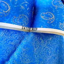 coupon 100 % soie brochée brocart SYRIE ALEP SATEX ancien bleu et or 90x300 cm