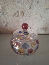 ANCIENNE COUPE/DRAGEOIR, VERRE BOHÊME TRANSEXIM, CABOCHONS COULEUR SUR LA PANSE