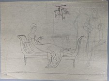 Bernard Boutet De Monvel feuille d'études Madame Récamier recevant début XXeme