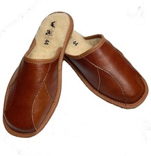 Pantoufles En Cuir Véritable Pour Hommes Avec La Laine D'Agneau #292#