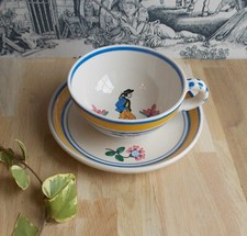 ANCIEN DEJEUNER BOL ET SOUS TASSE HENRIOT QUIMPER  SIGNE YVON ROY