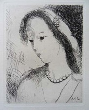 Marie LAURENCIN : Jeune fille au collier de perles, Gravure originale signée