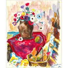 INNOCENT Franck - Dessin original "Nature morte au bouquet" 25x20cm