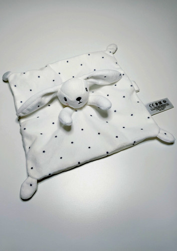 Doudou plat carré lapin - carré, blanc